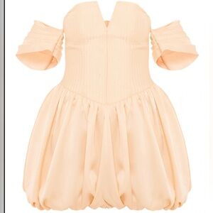 PrettyLittleThing Plus Satin bubble hem PuffBall Bardot Shift Dress NWT 12  fem